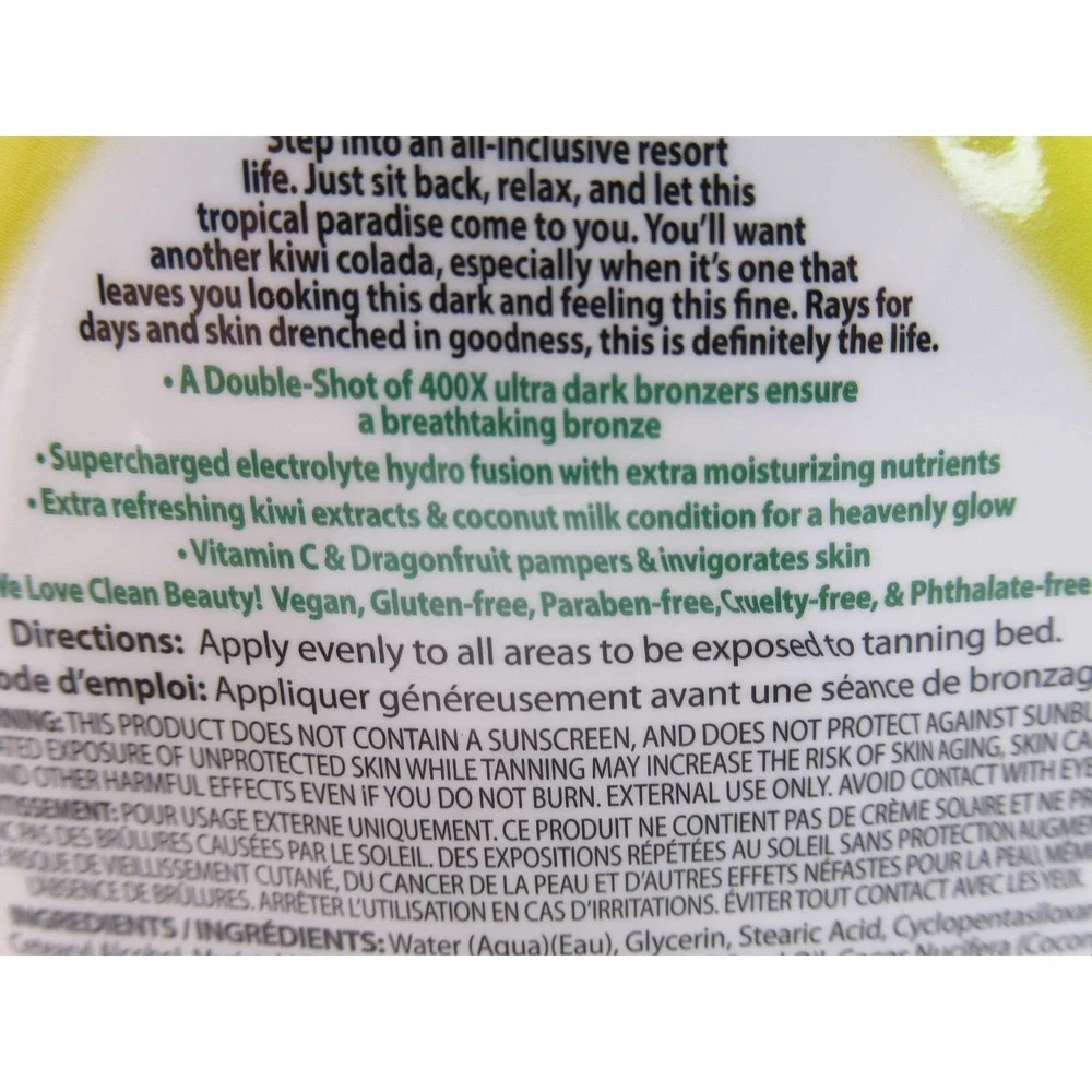 Tan Asz U Kiwi Colada Double Shot Botanical 400X Bronzer Tanning Lotion 13.5oz